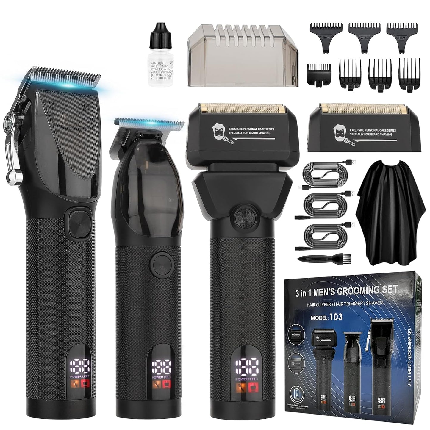 Hair Clippers for Men Professional, Barber Clippers and Trimmer Set, Hair Clipper& Hair Trimmer & Electric Foil Shavers Razor Kit, Hair Cutting Kit, Cordless Mens Grooming Kit