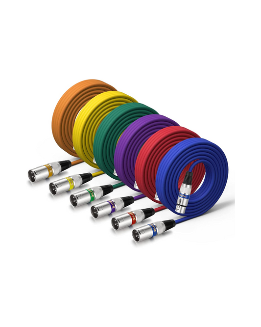 6-Pack 25ft XLR Balanced Microphone Cables - Multi-Color 3-Pin Male to Female Set