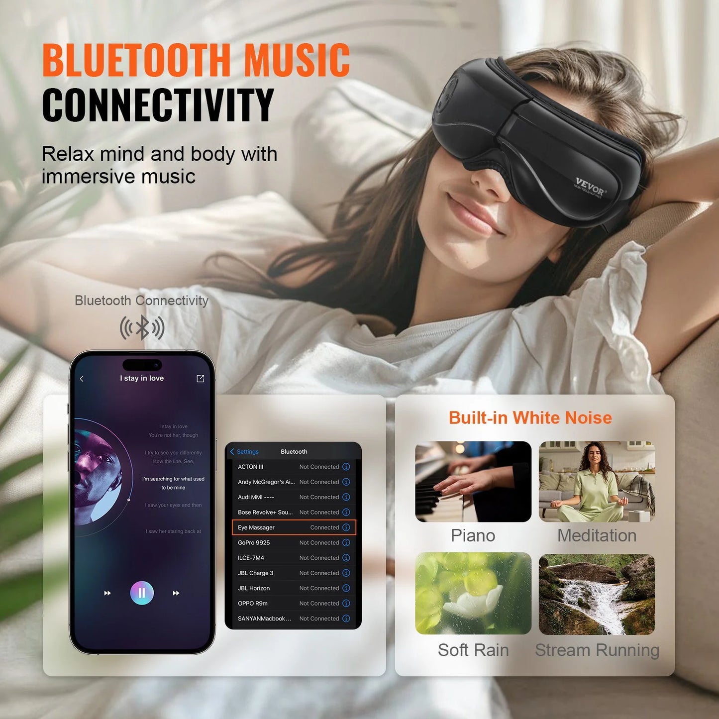 VEVOR Heated Eye Massager: 5 Modes, Bluetooth Music & Remote Control