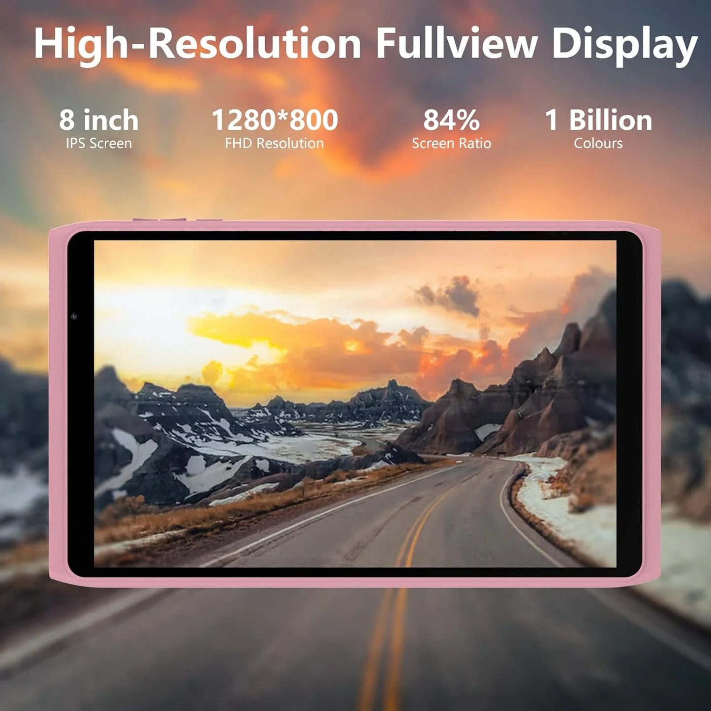 8 in 1280 X 800 Child Tablet, 32 GB, Android 12, Pink