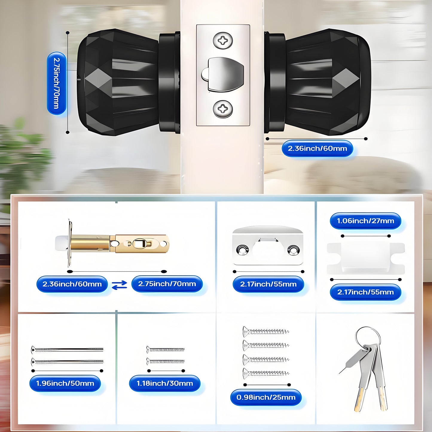 Smart Door Knob, Keyless Smart Door Lock Smart Deadbolt with App Control & Fingerprint & 2 Keys,Electronic Door Lock for Home, Apartment, Office,Black