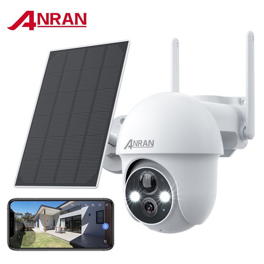 2K Solar Security Camera with Spotlight, 360° View Wireless Outdoor Camera, Waterproof PIR Detection, Rechargeable Battery Powered Home Surveillance Camera with Color Night Vision 2-Way Audio