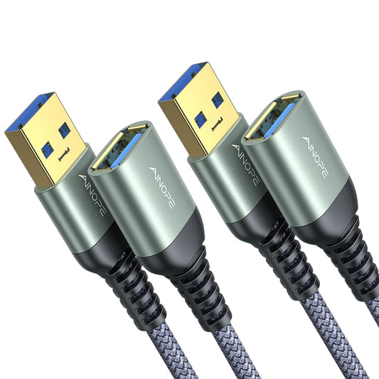 USB 3.0 Extension Cable (2-Pack, 6.6ft) - Durable Braided Cord for Keyboard/Mouse/Flash Drive