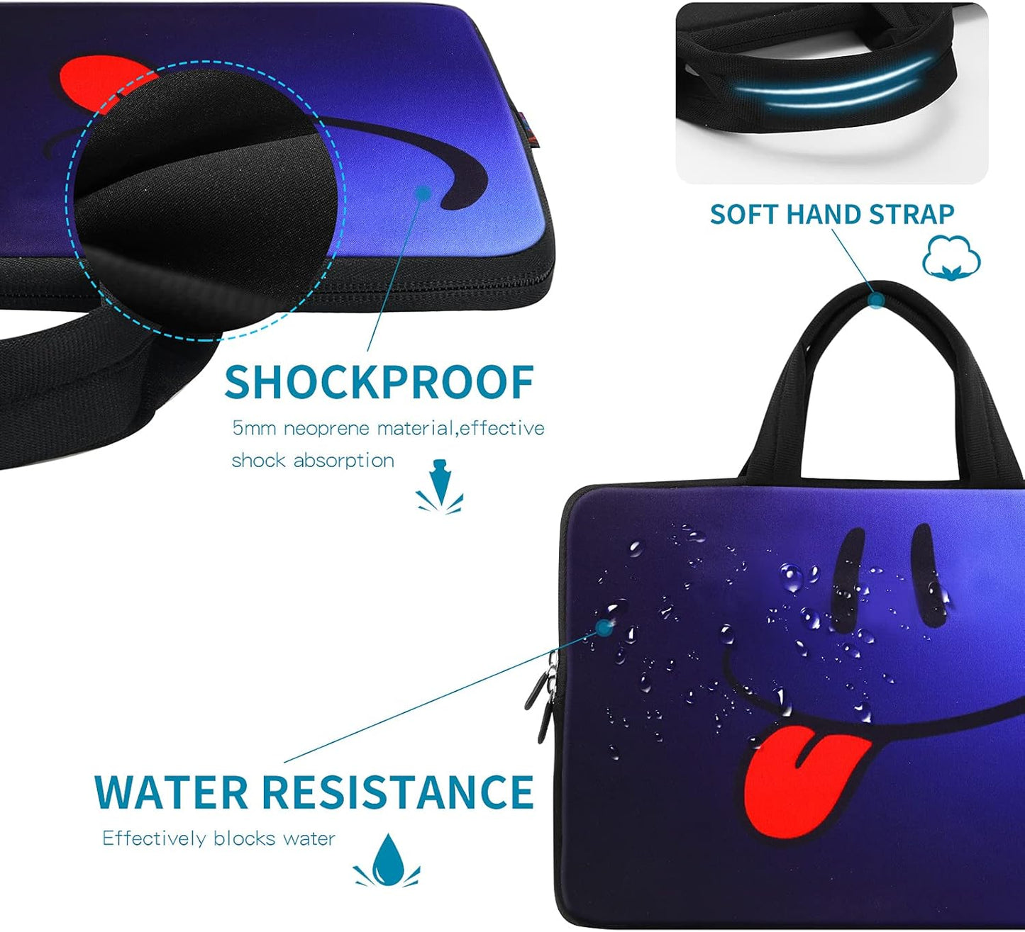 Smile 14 15 15.4 15.6 Inch Laptop Handle Bag Computer Protect Case Pouch Holder Notebook Sleeve Neoprene Cover Soft Carring Travel Case for Dell Lenovo Toshiba HP Chromebook ASUS Acer ICB-05
