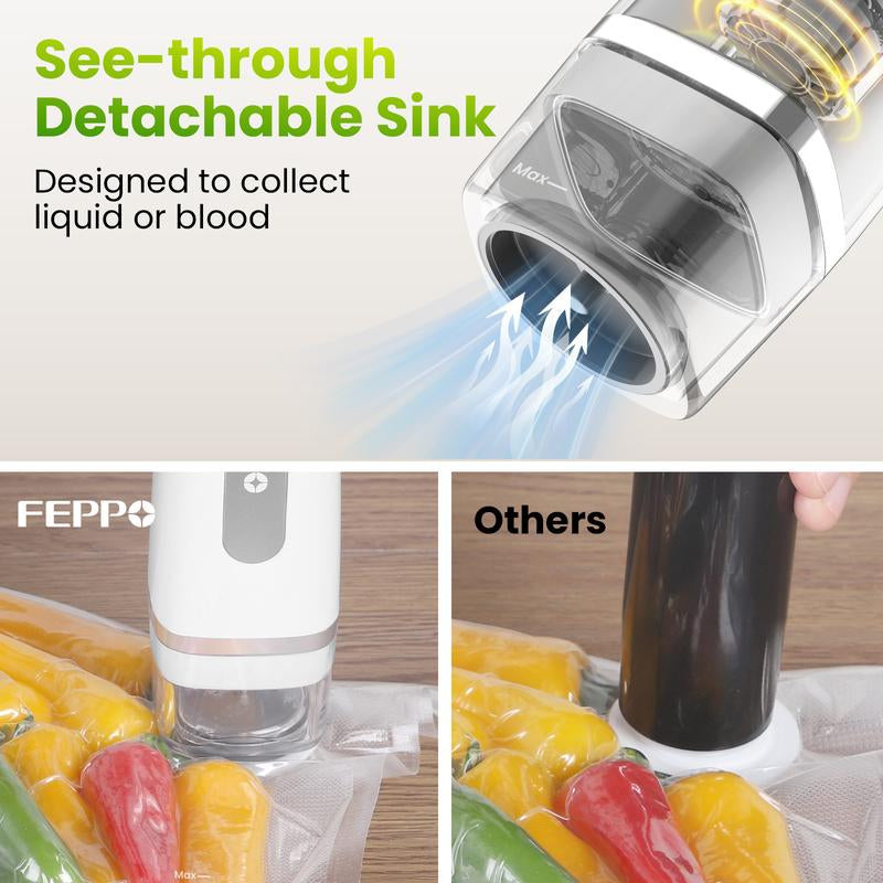 FEPPO Vacuum Sealer for Food with Visual Water Storage Tank, Handheld Saver Vacuum Sealer Machine with 30 Reusable Bags for 6X Preservation & Fresh