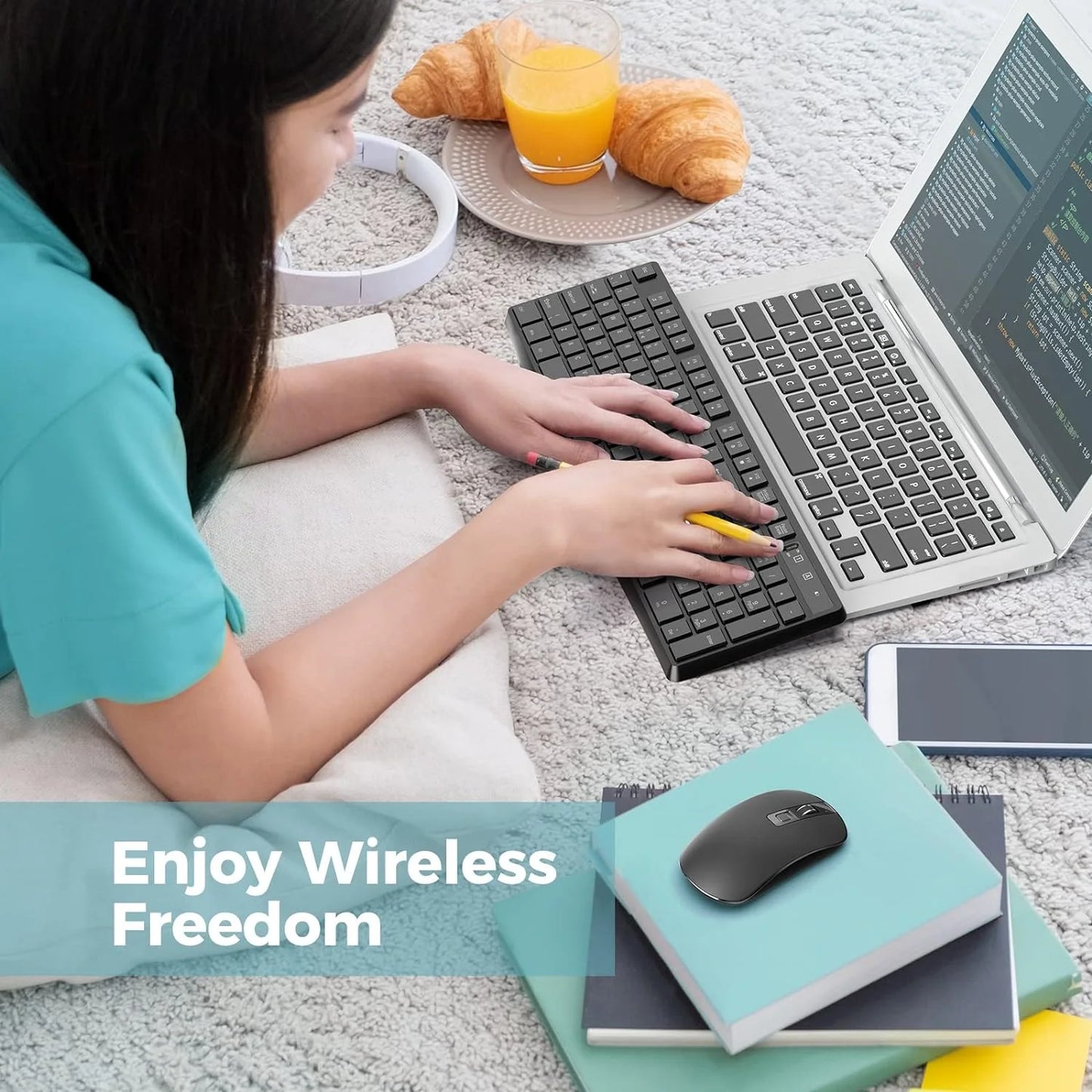 Wireless Keyboard and Mouse Combo, 104 Full-Size Adjustable Keyboard with Battery Indicator, Compact Computer Keyboard, Silent Mouse, 3 DPI, Easy to Use, for Windows, Chrome, Laptop, Computer