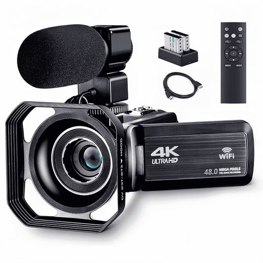 4K Camcorder Vlogging Camera for Youtube Ultra HD 4K 48MP Video Camera with Microphone & Remote Control Wifi Digital Camera 3.0" IPS Touch Flip Screen IR Night Vision 2 Batteries