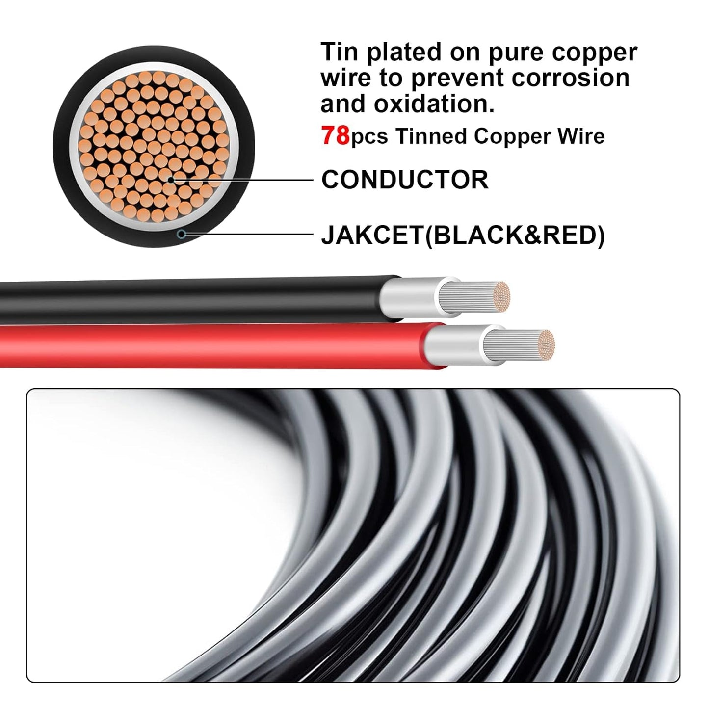 Cable de extensión solar de 10 AWG y 30 pies (rojo y negro) Solución de conectividad solar