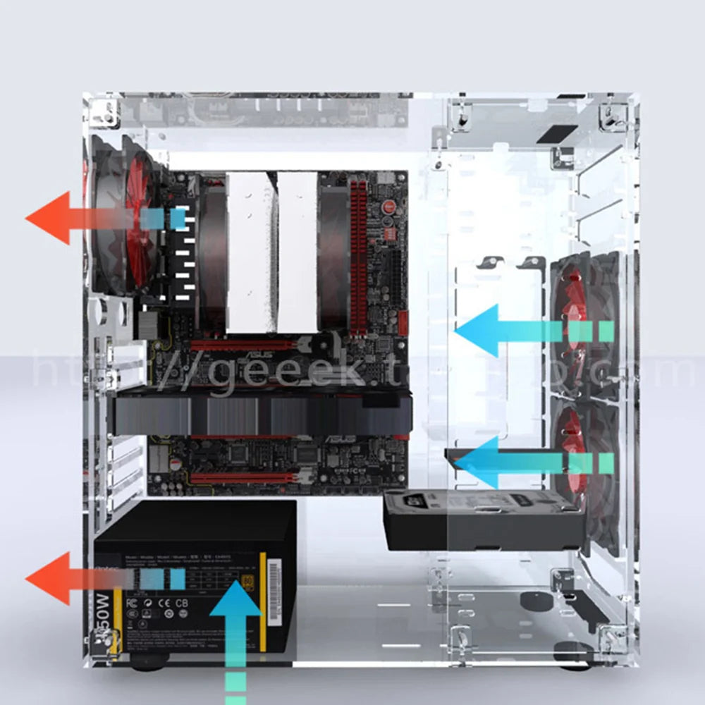 DIY Acrylic Computer Case Customized Full Transparent ATX Vertical Desktop Case Support MATX ITX Motherboard with USB3.0 Port