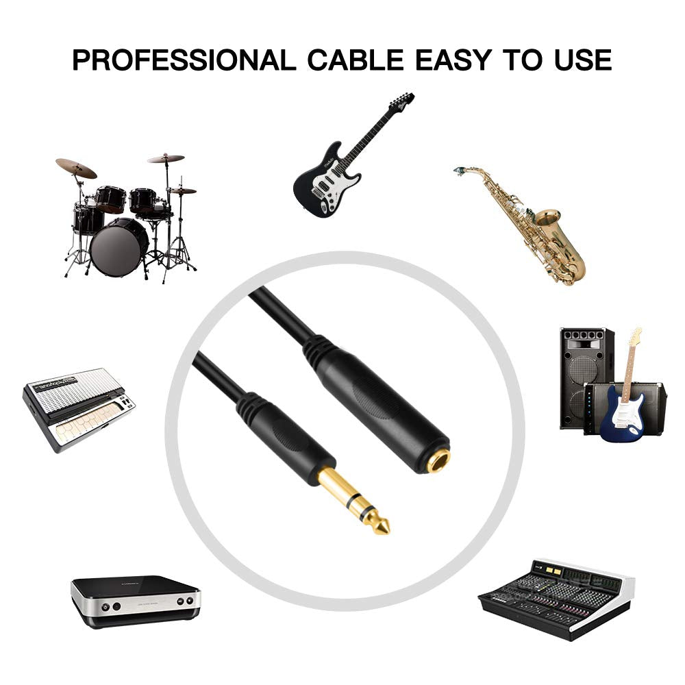 1/4 Extension Cord, 1/4" Male to Female Cable, 6.35Mm Quarter Inch Gold Plated Audio Cable Stereo Cord, 15 Feet 4.5Meters