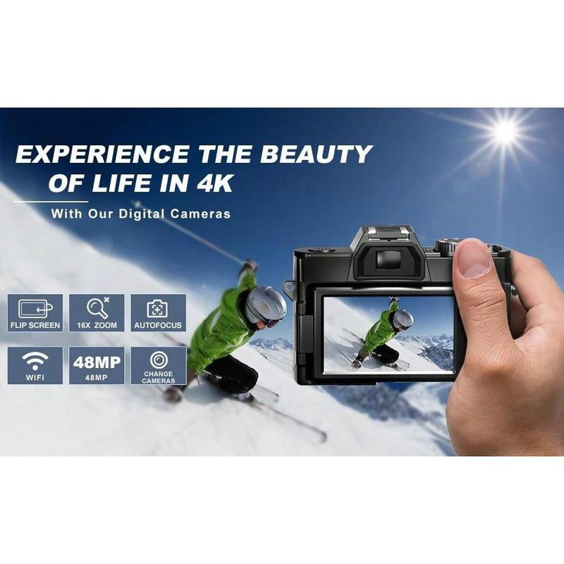 4K Digital Cameras for Photography,48Mp/60Fps Video Camera for Vlogging, Wifi & App Control Vlogging Camera , Small Camera with 32GB TF Card.Wide-Angle & Macro Lens