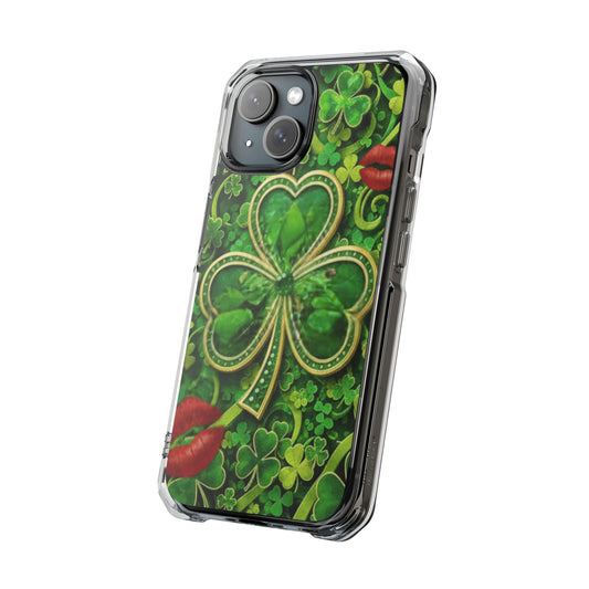 Clear Magnetic Phone Case – Shamrock Kiss St. Patrick’s Day Print