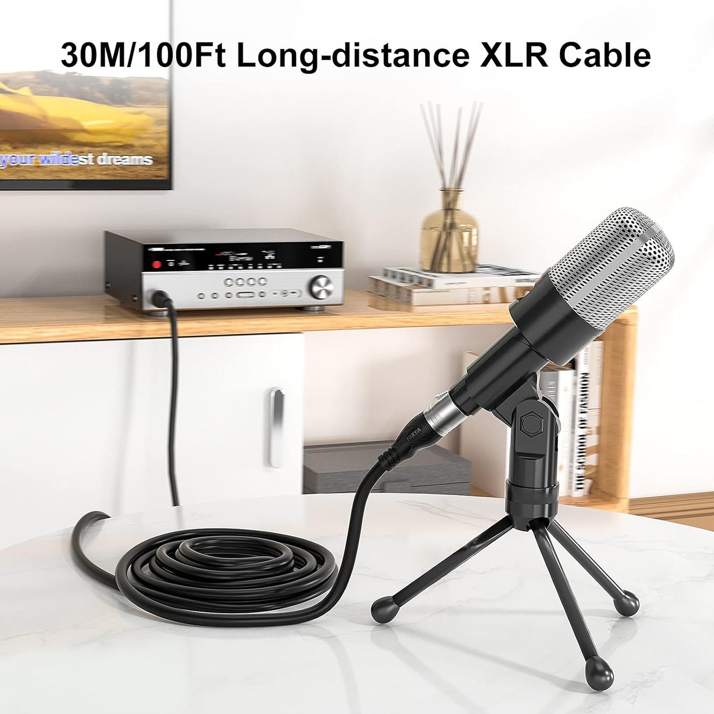 100Ft XLR Microphone Cables 2 Packs - Premium Balanced Mic Speaker Cable with 3 Pins XLR Male to Female 100 Feet, Black