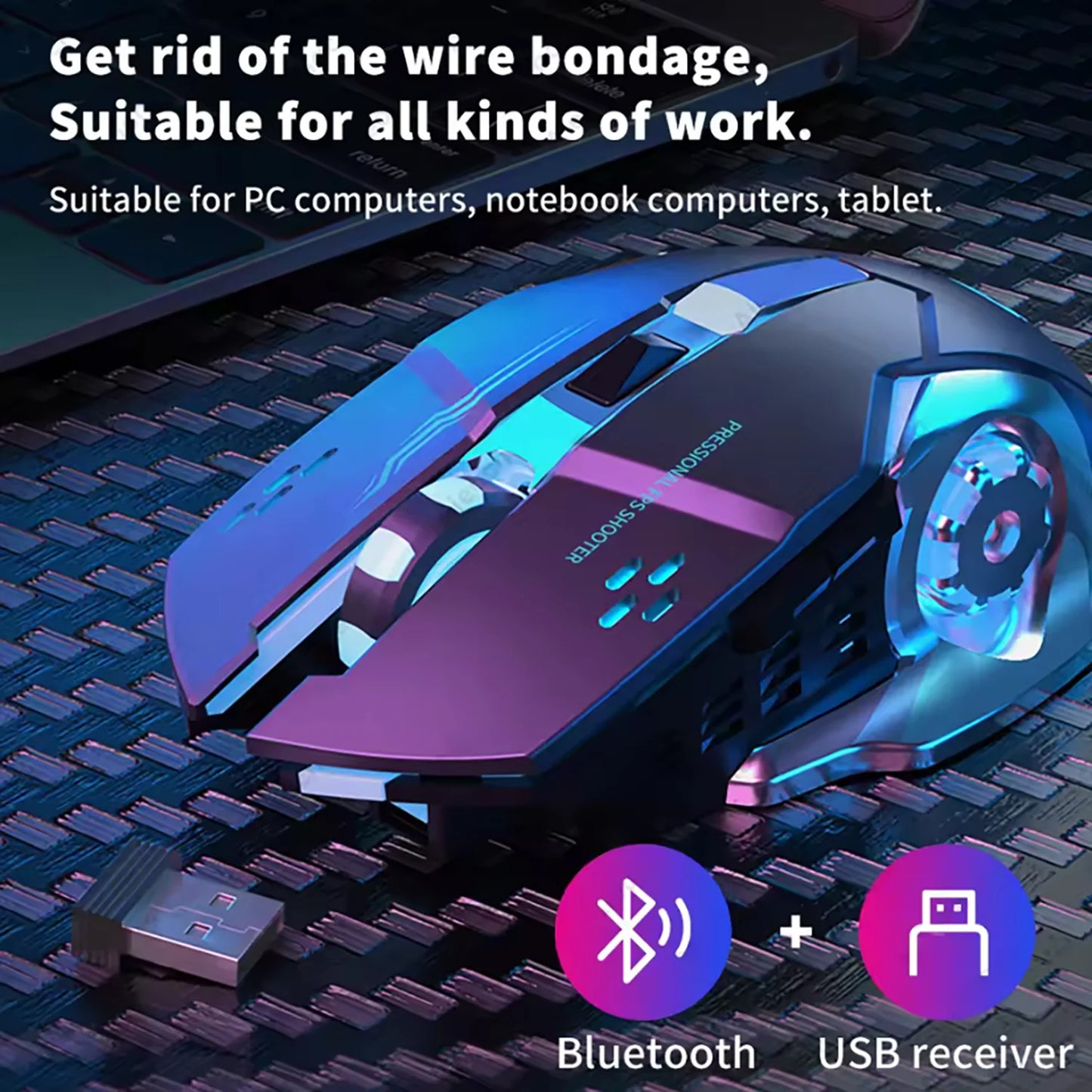 Rechargeable Bluetooth Wireless Mouse with 2.4G USB for Laptop Macbook PC Computer Backlight Gaming Mouse for Ipad Tablet Phone