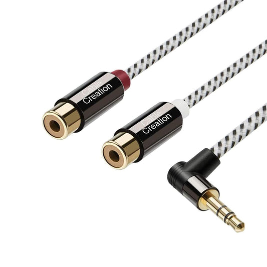 3.5Mm to 2RCA Female Cable, Angle 3.5Mm Mini-Jack to RCA Stereo Audio Y Cable Gold Plated, Compatible with Iphone,Ipod,Mp3,Tablets,Hifi Stereo System, Speaker,3Ft/0.92M