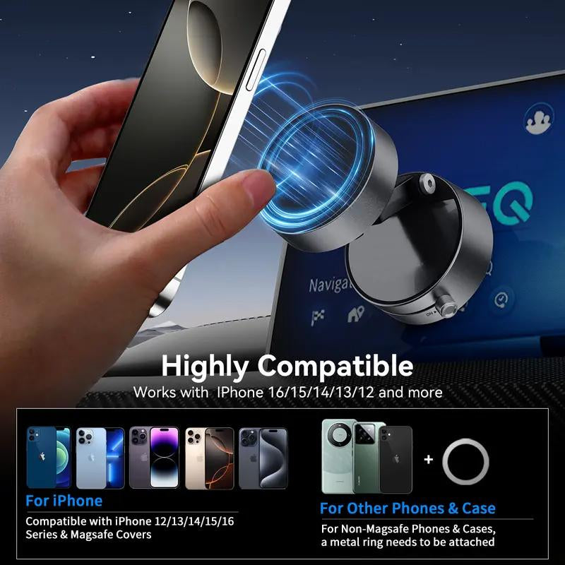 Versatile Magnetic Car Phone Holder: Vacuum Suction, for iPhone 16/15