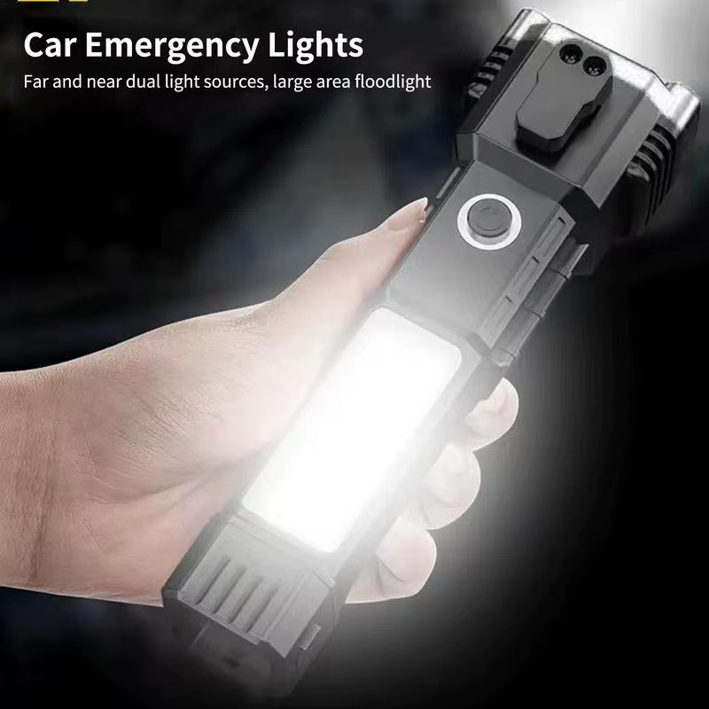 Car Safety Hammer Flashlight Seat Belt Cutter and Glass Breaker Rescue Tool LED High Lumens Rechargeable Solar Powered Escape