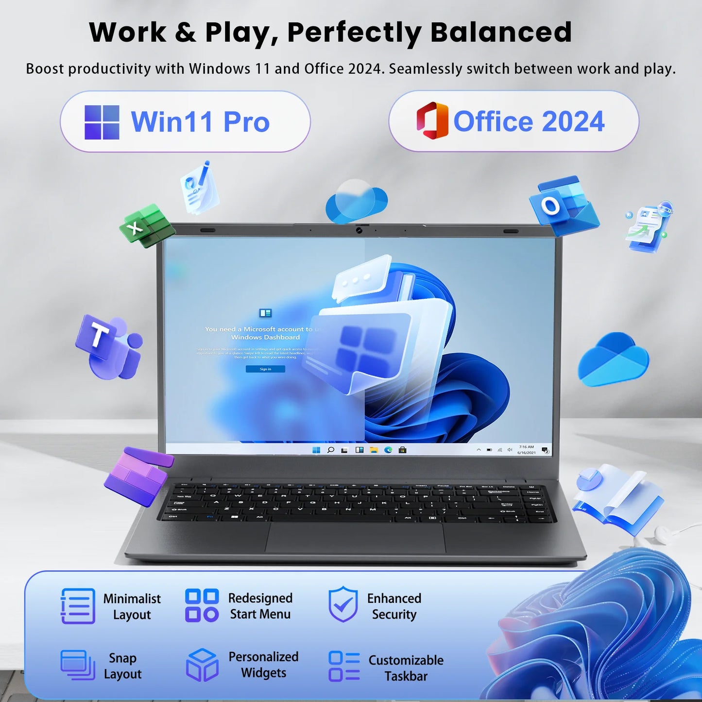14 Inch Windows 11 Laptops New Intel Celeron N4020 up to 2.6Ghz 8GB RAM 256GB ROM Netbook Laptop Computer for Beginner, Student, Business