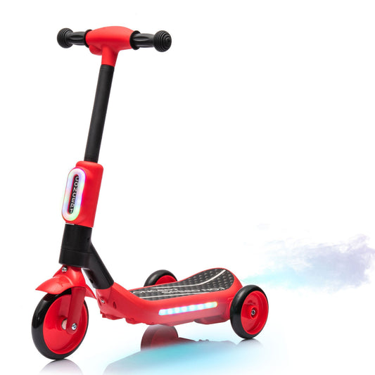 2-in-1 Kids Electric Scooter - 3-Wheel Balance, LED Lights with Music, Spray Effect, PU Wheels, Ages 3-6