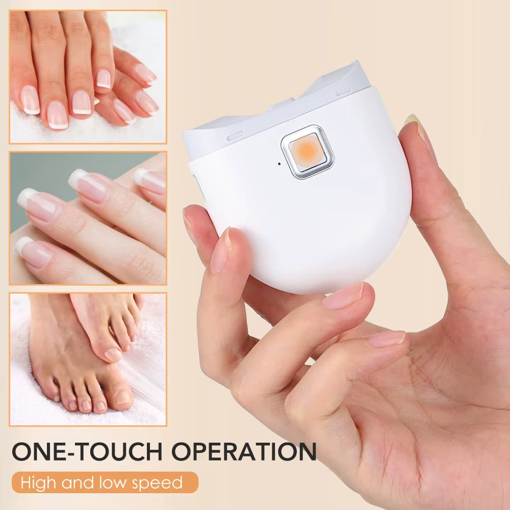 USB Electric Nail File & Clipper: LED Light, 2-Speed, Mini Manicure Tool