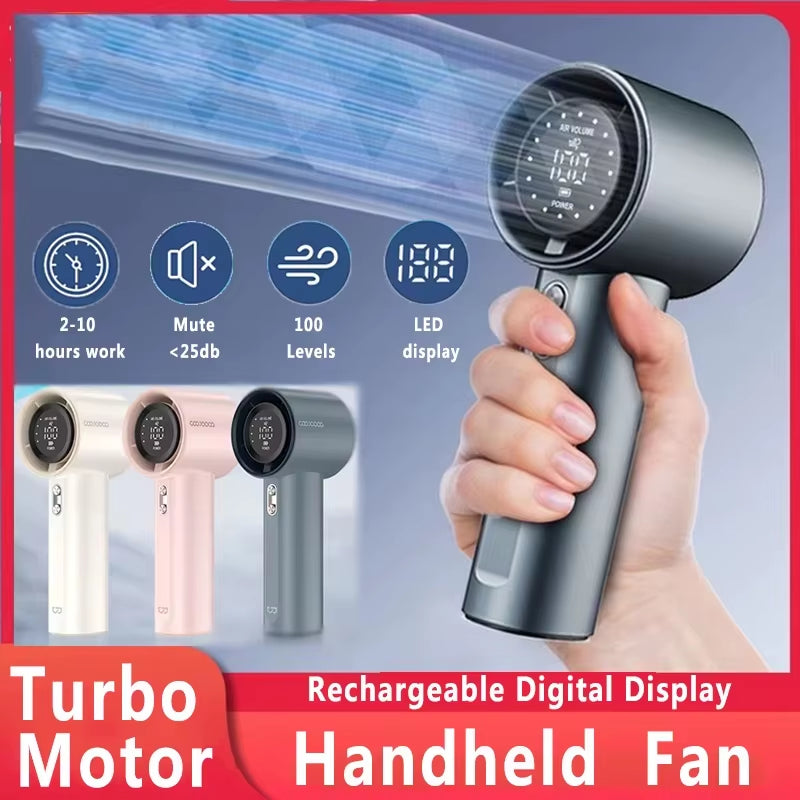 Handheld Small Fan Usb Charging 100 Levels Digital Display Rechargeable High-Speed Handheld Turbo Portable Violent Fan
