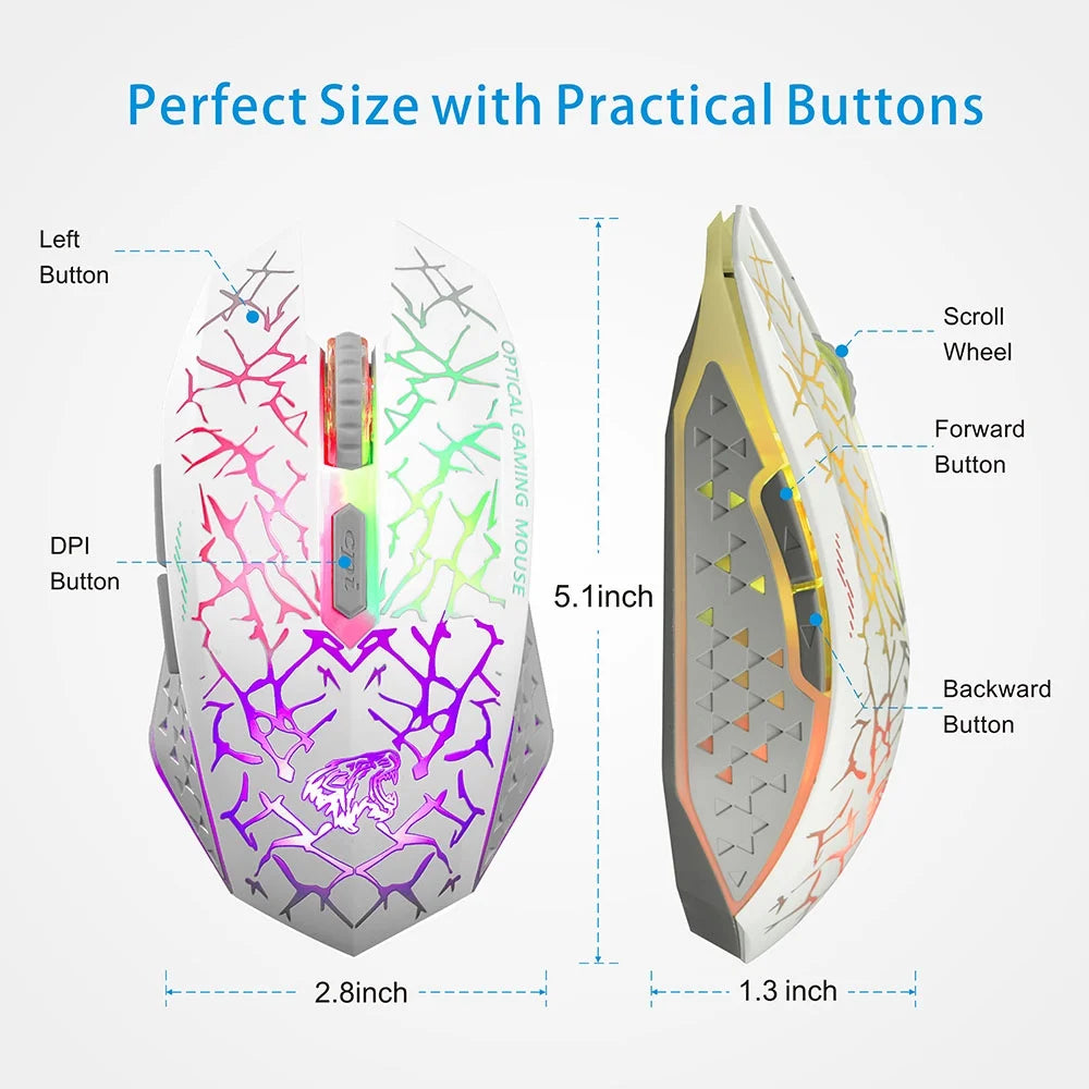Wireless LED Gaming Mouse 2.4G Optical Rechargeable Silent Mice with USB Receiver Black