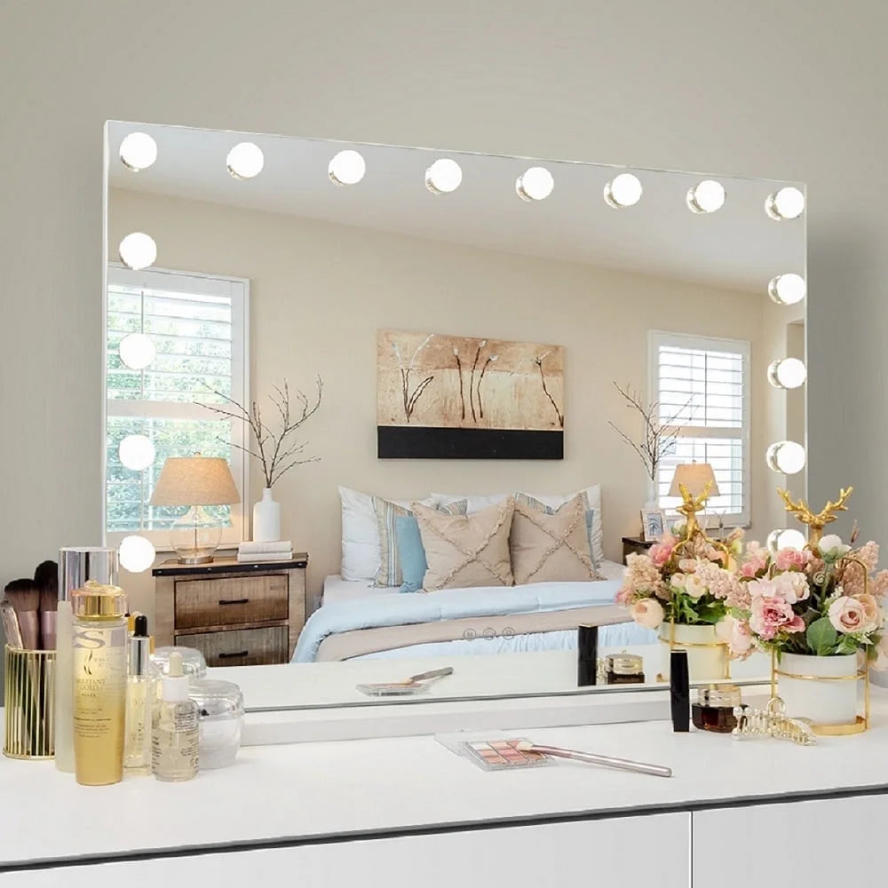 32"X23" Vanity Mirror with Lights USB Charging Tabletop Wall Mount Metal White