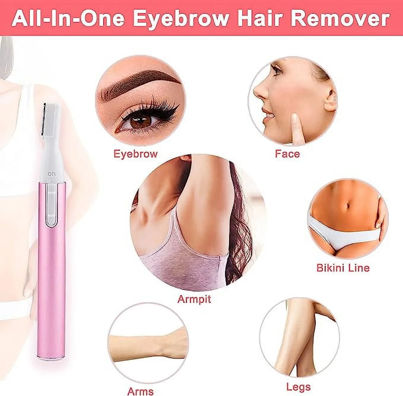 Electric Eyebrow Trimmer Women'S Eyebrow Shaver Painless Eyebrow Razor Facial Hair Trimmer, Battery-Operated Facial Hair Remover for Eyebrow Trimmer, Leg Hair, Armpit Hair-Pink
