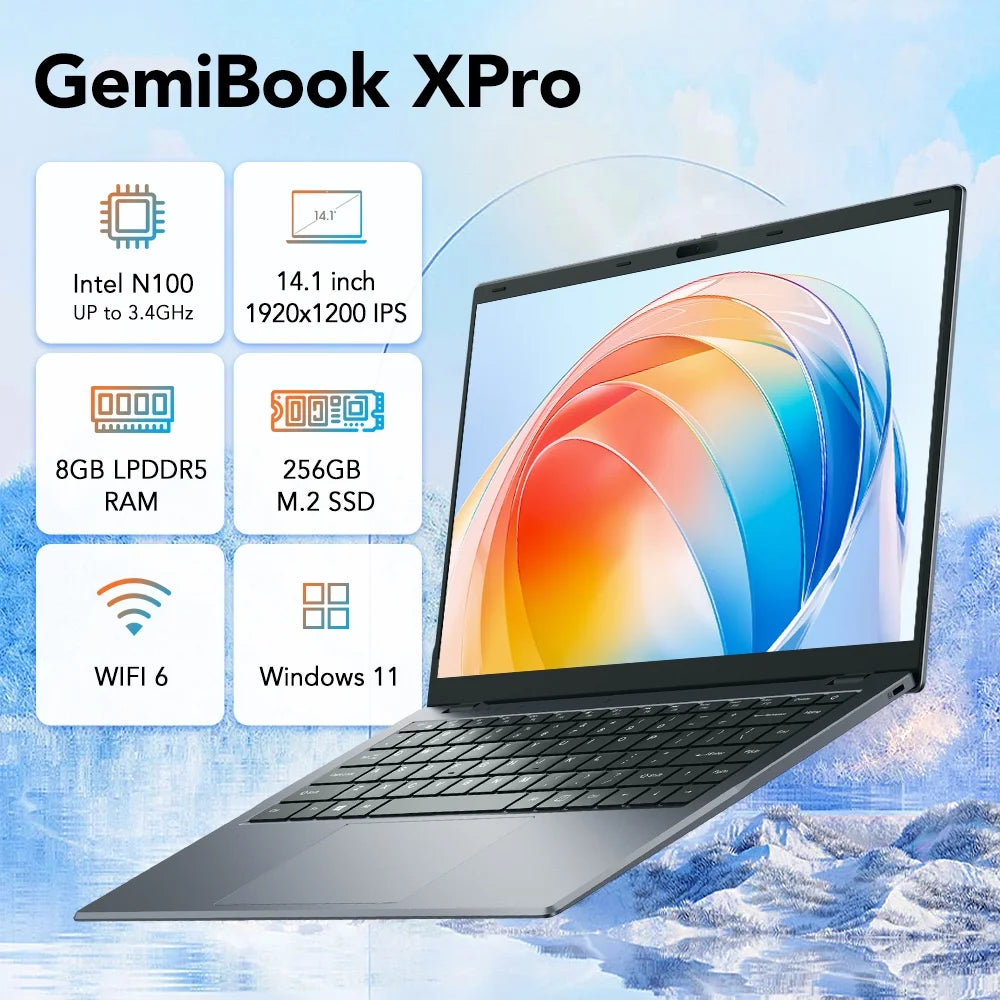 Gemibook Xpro 14" Laptop,256Gb SSD 8GB Ram,Windows 11,12Th Gen Intel Alder Lake N100,2025 Upgrade Ultra Thin Notebook Gaming Computer,2160*1440 IPS Display,Wi-Fi,Bluetooth 5.1