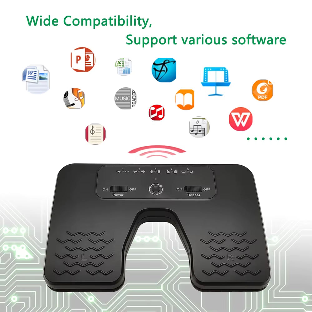 Wireless Foot Pedal Double Switch Music Page Turner for Ios Android Windows Tablets Smartphones Rechargeable Anti-Skid