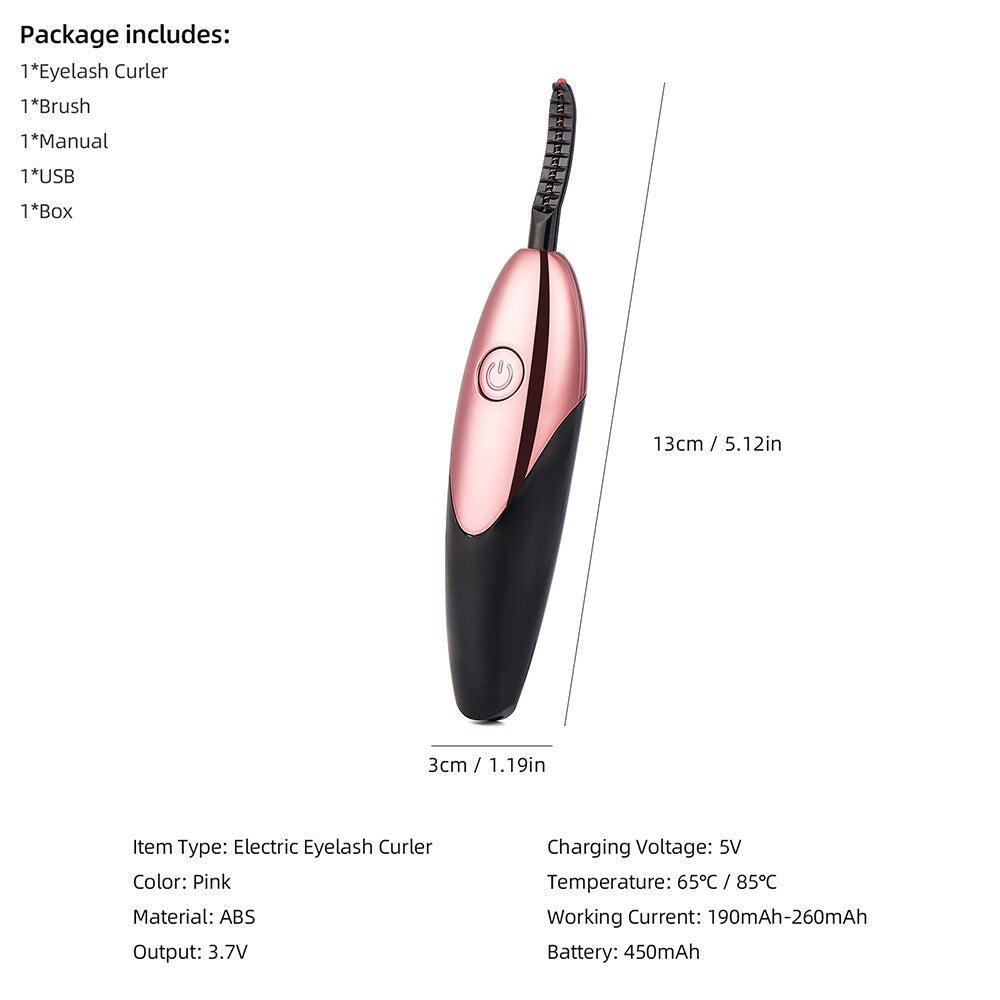 Mini Electric Heated Eyelash Curler Long Lasting Quick Heating Eyelash Brush