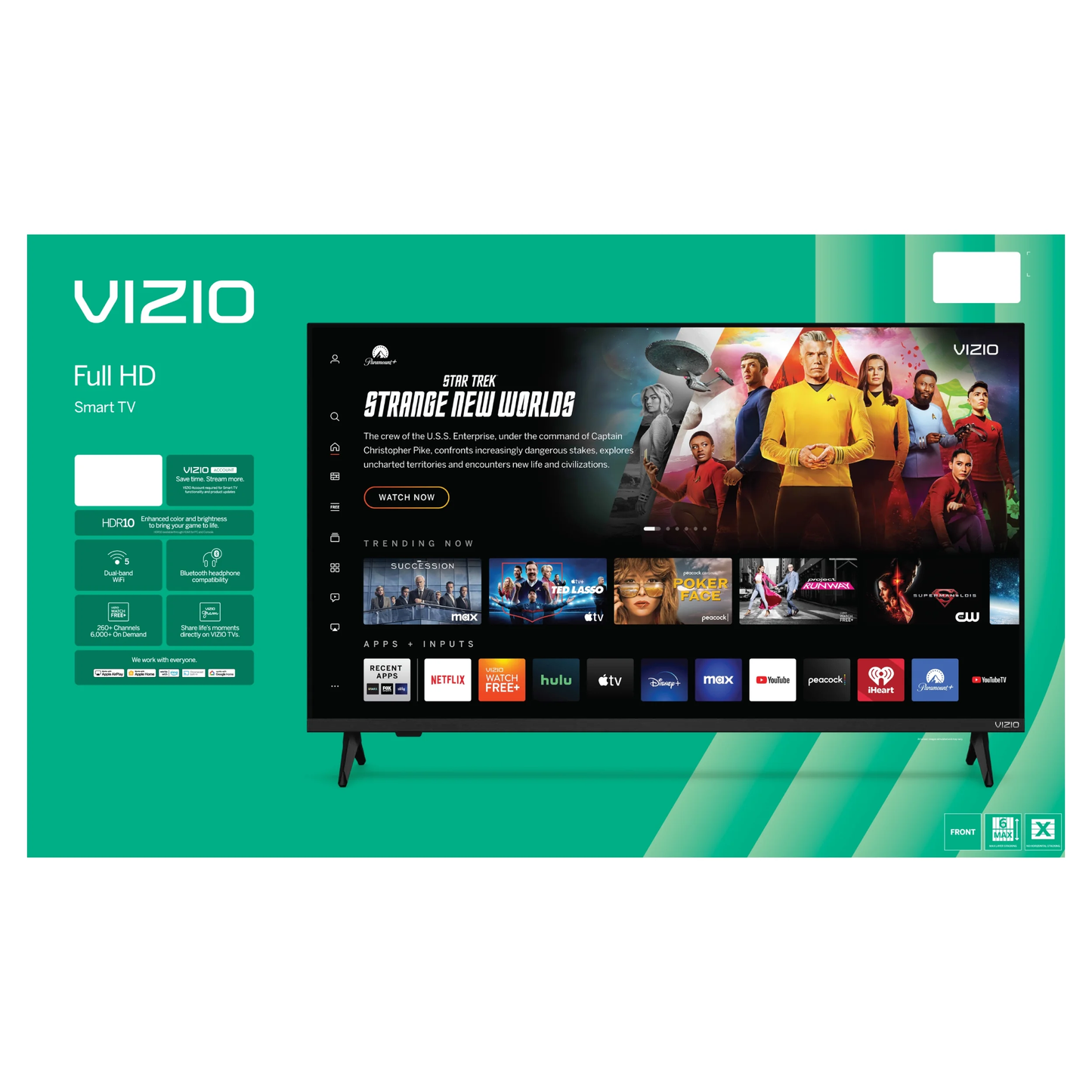 VIZIO Full HD Smart TV – Full Array LED Backlight, Active Pixel Tuning, VIZIO Home Built-In Apps, WatchFree+ Free Channels, HDR10 on HDMI, Bluetooth Headphone Support, Dual-Band WiFi 5, ALLM Game Mode