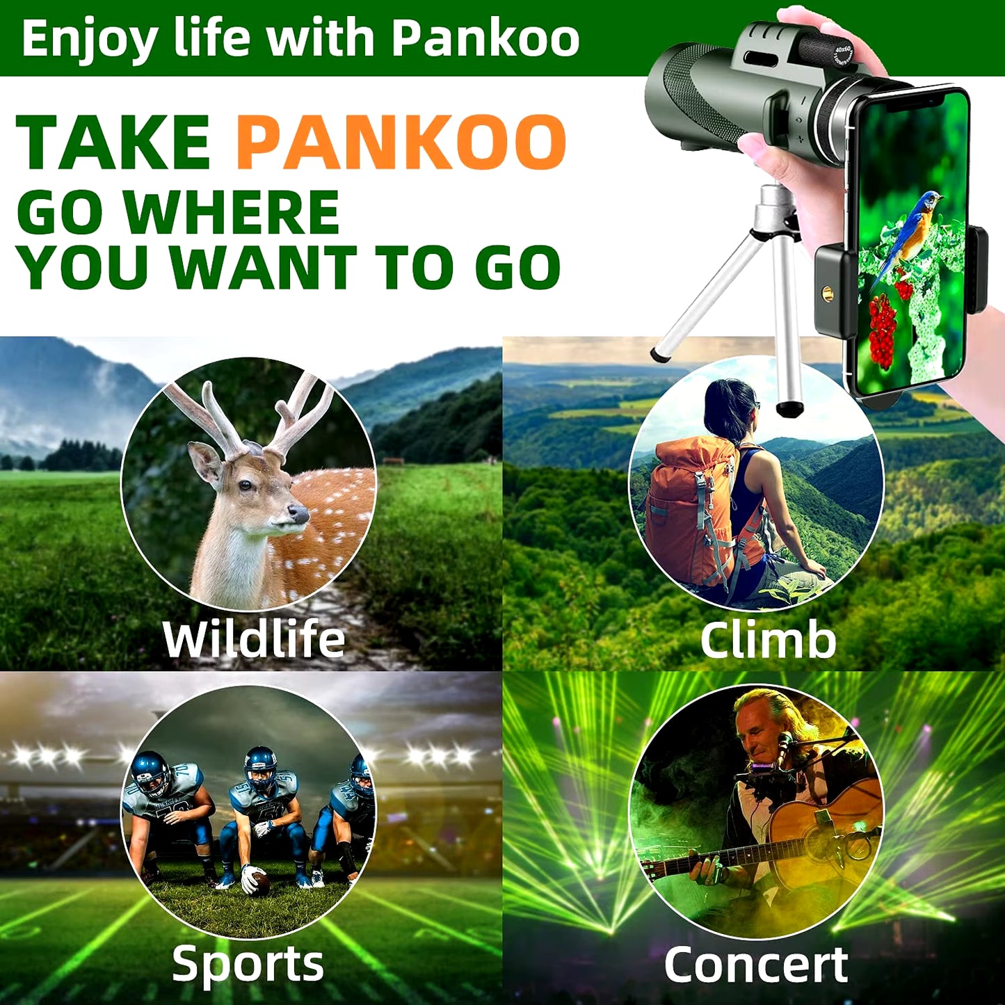80x100 HD Monocular with Smartphone Adapter & Tripod: Powerful Long Range for Camping, Tourism & Outdoor