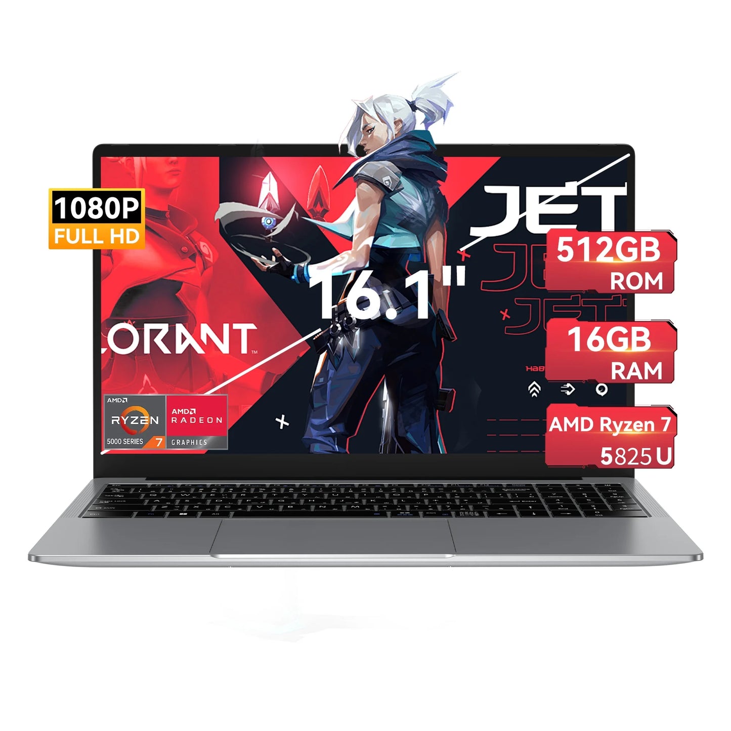 Laptop 16.1 FHD Gaming Laptop, AMD Ryzen 7 5825U, 16GB RAM, 512GB SSD, Windows 11, Graphite, Wifi 6, Backlit KB, Gray