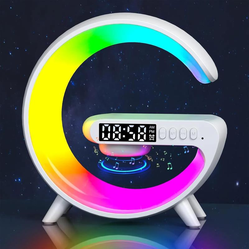 G-Shape Music Lamp: Wireless Charger, RGB Night Light, Alarm Clock, Bluetooth Speaker