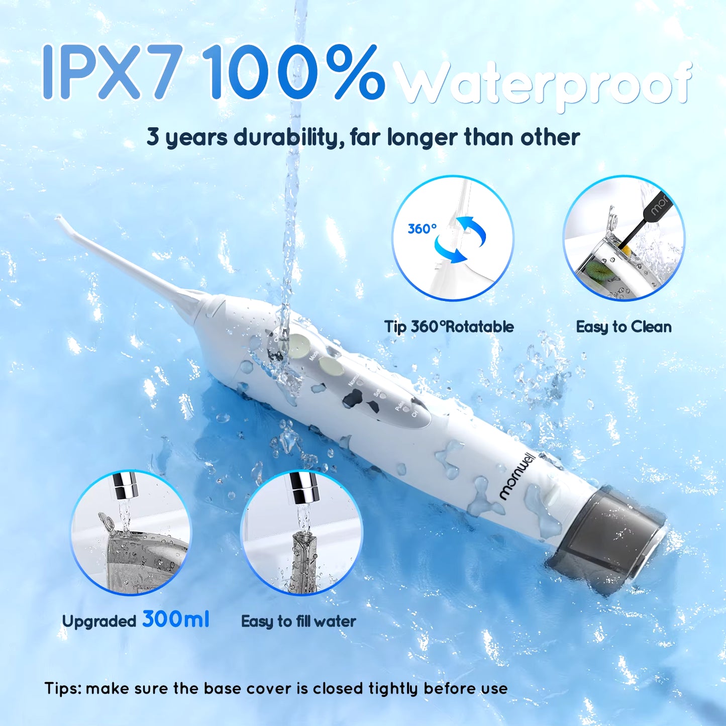 D52 Portable Water Flosser: 3 Modes, 4 Jet Tips, 300ml, USB Rechargeable