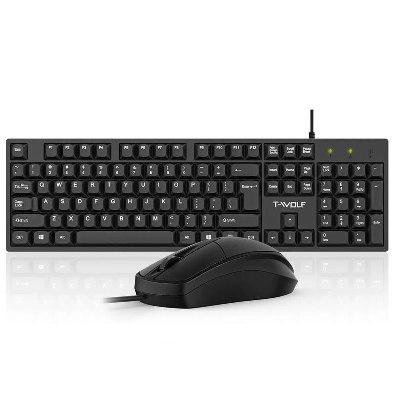Wired USB Keyboard & Mouse Combo with 12 Shortcut Keys, Full-Size Ergonomic Sile