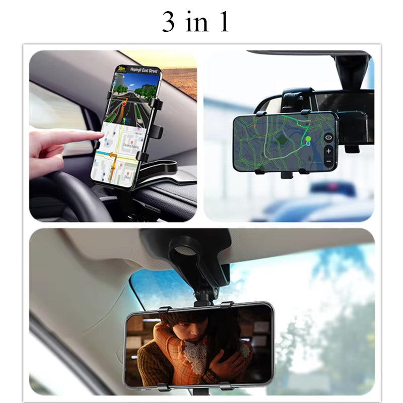 3-in-1 Car Phone Holder: Dashboard, Mirror, Vent