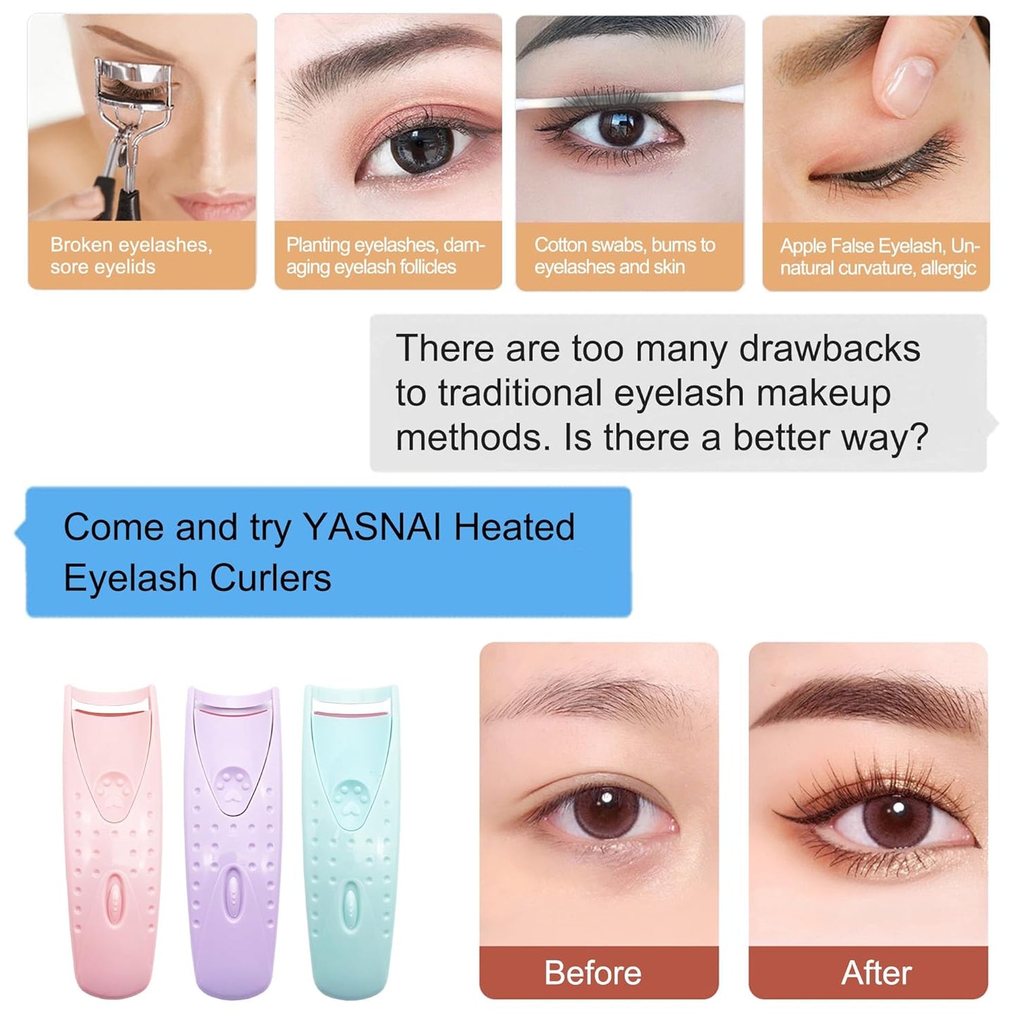 Heated Eyelash Curlers Handheld Electric Lash Curler Eyelash Curling Tool Long Lasting Curling Eyelash Makeup Tools Long-Lasting Heat for Beautiful Lashes