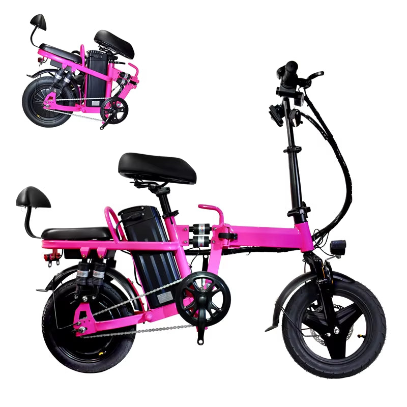 Pink Electric Bike for Adults and Women 20MPH Folding Ebike 48V 20Ah Battery 14" Folding Electric Bicycle for Commuter and Teens