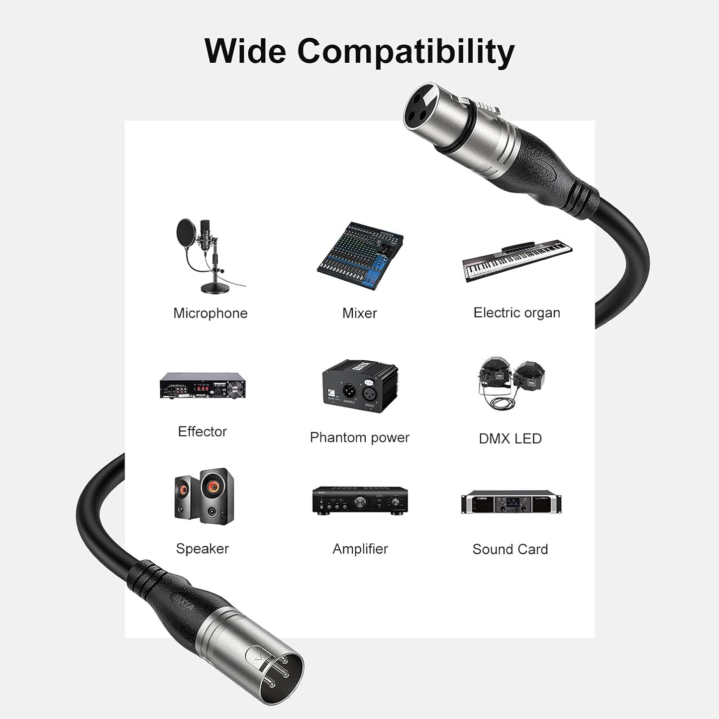 100Ft XLR Microphone Cables 2 Packs - Premium Balanced Mic Speaker Cable with 3 Pins XLR Male to Female 100 Feet, Black