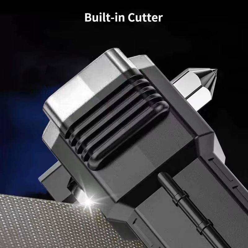 Car Safety Hammer Flashlight Seat Belt Cutter and Glass Breaker Rescue Tool LED High Lumens Rechargeable Solar Powered Escape