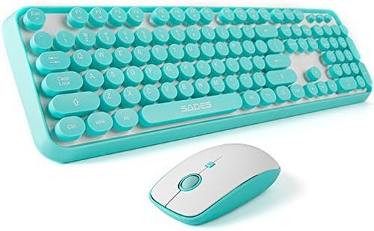 Wireless Keyboard and Mouse Combo, 104 Keys Full-Sized 2.4 Ghz round Keycap Colorful Keyboards, USB Receiver Plug and Play, for Windows, Mac, PC, Laptop, Desktop - Green Colorful
