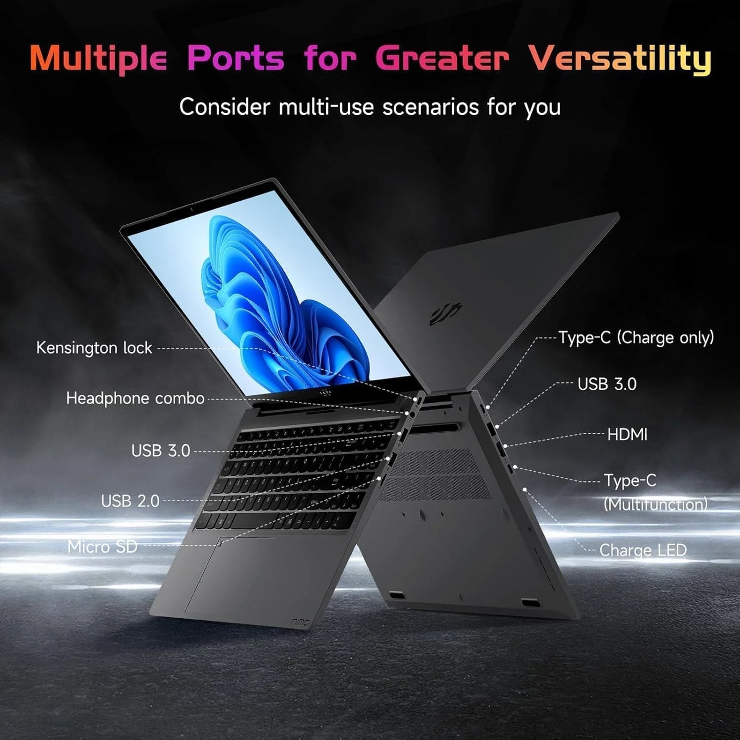 15.6'' FHD Laptop Computer, 16GB RAM 1TB SSD, Type-C 65W PD Fast Charger, Windows 11, 12Th Gen Intel N100 Processor, Fingerprint, Backlit Keyboard, Wifi 6 (Gray)