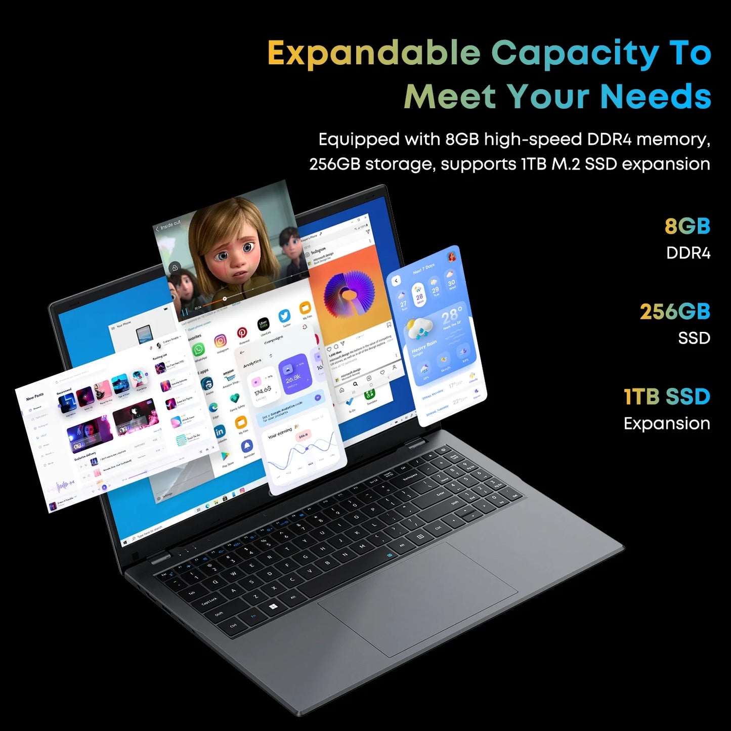 Herobook plus 15.6" Laptop,256Gb SSD 8G Ram,Windows 11 Bussiness Notebook Computer Pc,Intel Celeron N4020 Processor,1920X1080