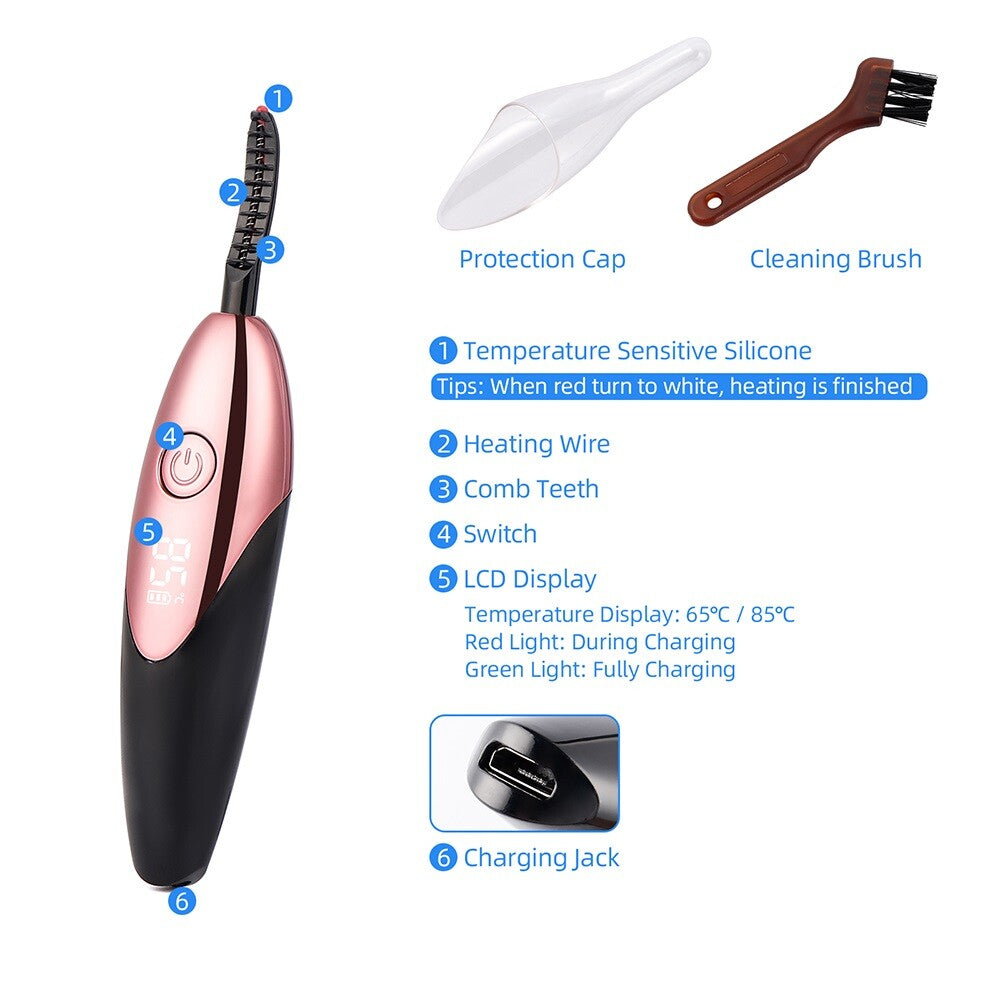 Mini Electric Heated Eyelash Curler Long Lasting Quick Heating Eyelash Brush