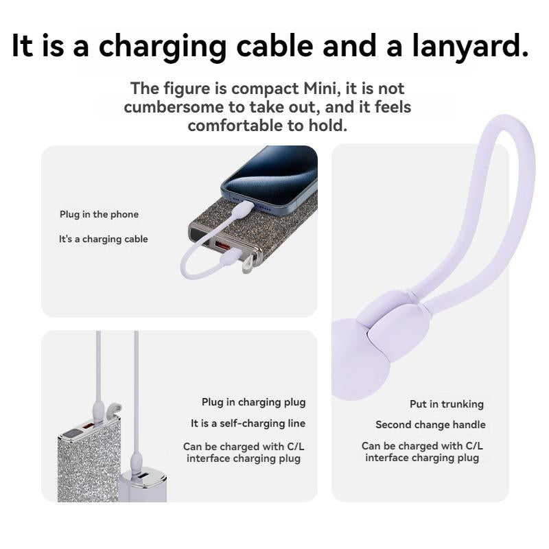 10000mAh Bling Portable Charger: USB-C Cable, iPhone & Android Compatible