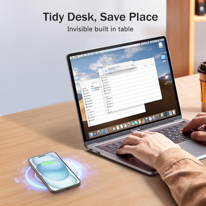 15W In-Desk Magnetic Wireless Charger: iPhone 16 Pro Max to 12 & AirPods