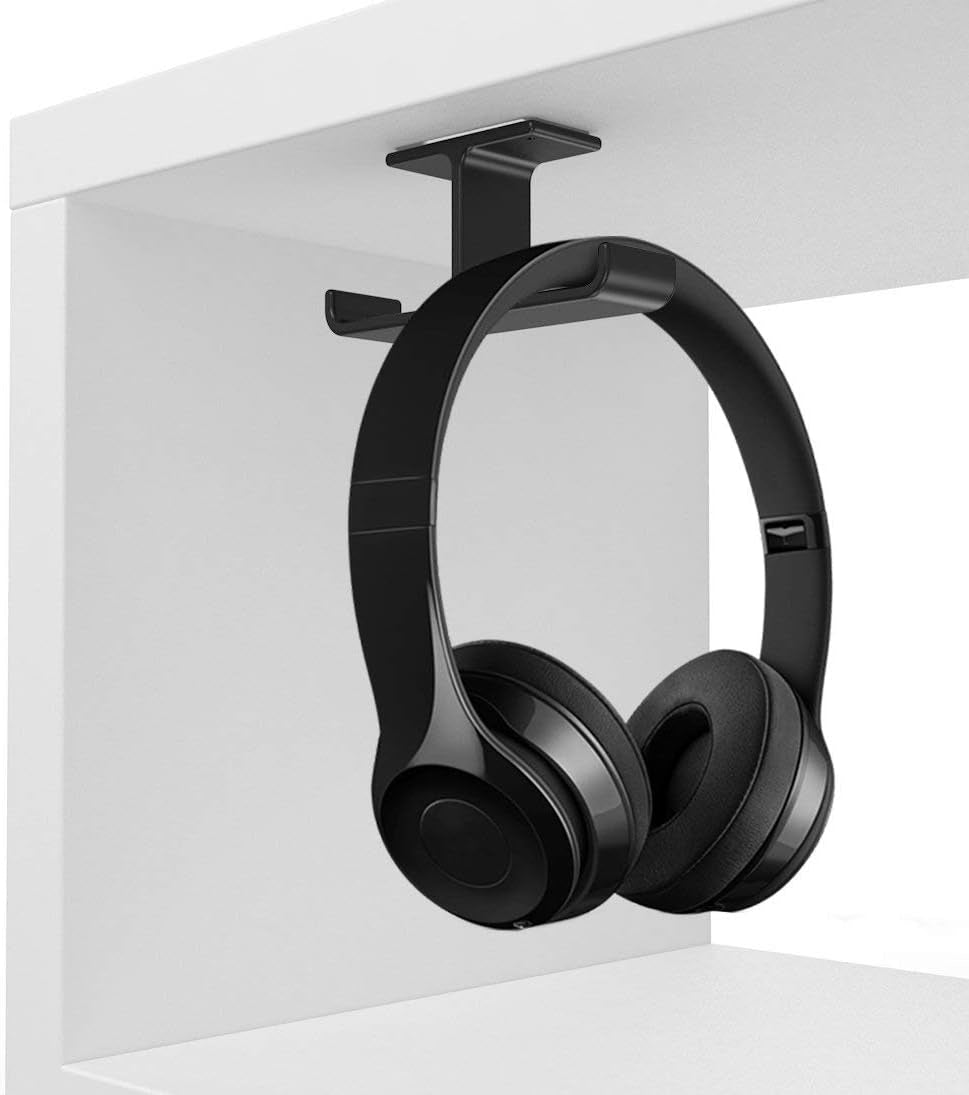 Dual Headset Mount Under Desk: Aluminum, Stick-On for PC Gaming