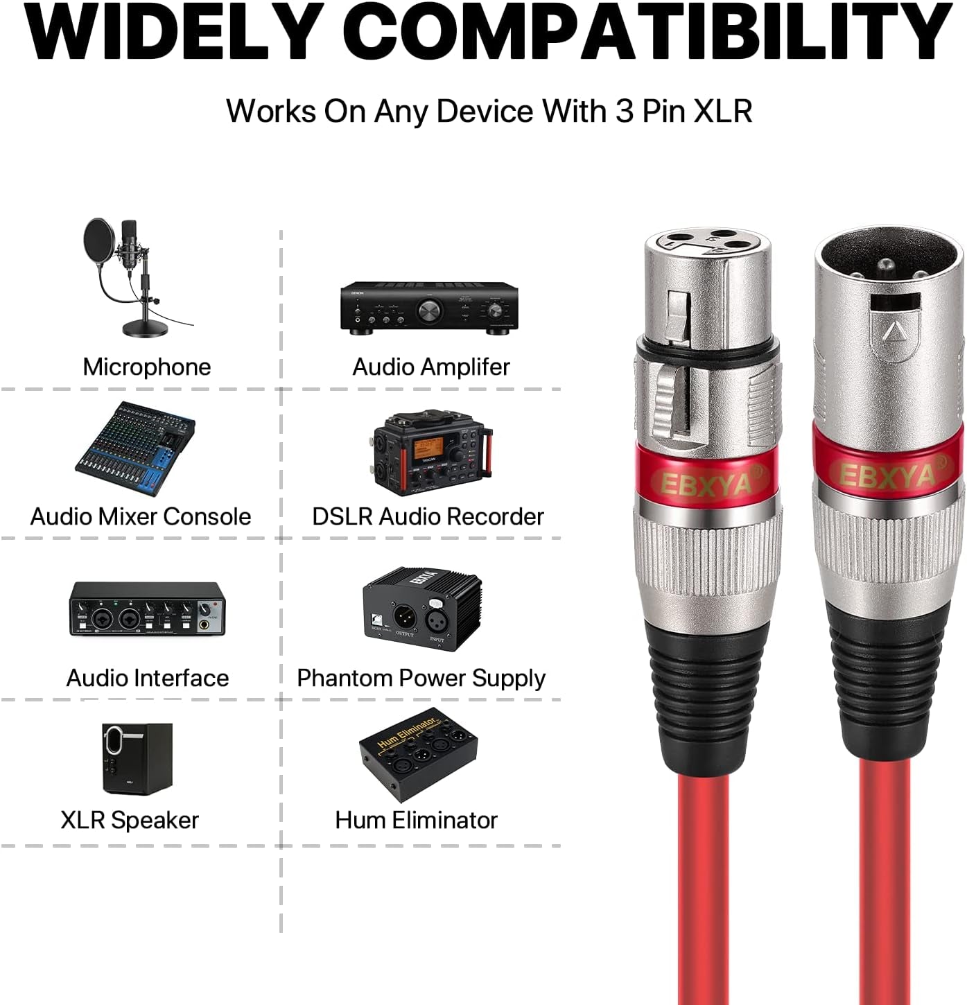 XLR Cable 6 Ft Short 10 Color Packs - Mic Cable with XLR Male to Female Patch Cable,
